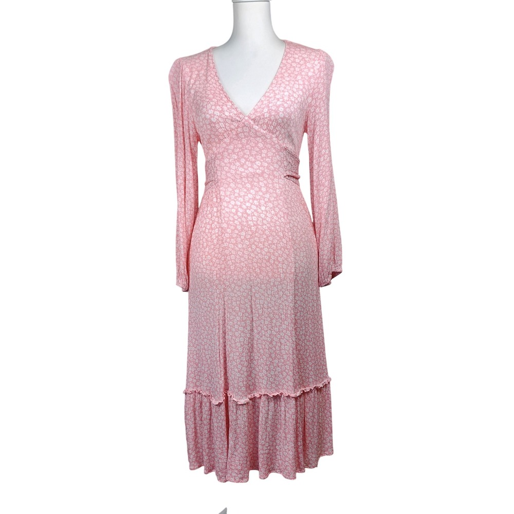 Petal + Pup Midi Dress Womens 4 Pink Ditsy Floral Tiered Casual Cottage Prairie